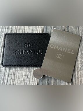 CHANEL Black Mirror Holder with Silver Logo Tab